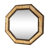 Miroir octogonal laiton et corne de bovin beige veinée 29x29cm
