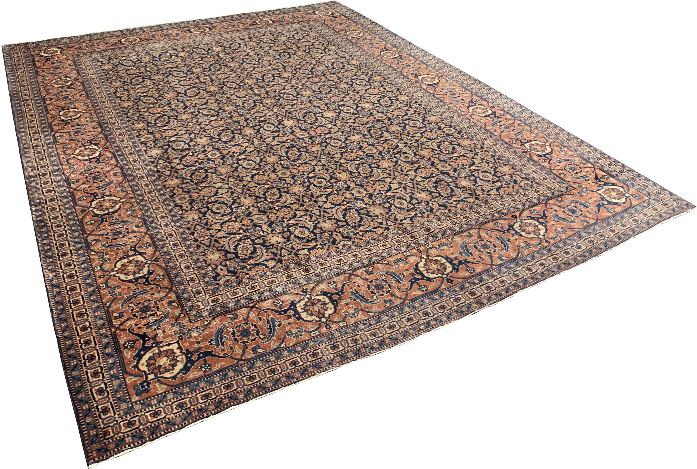 Large Vintage Indian Kashmiri Carpet Blue Wool Living Room Rug- 280x385cm