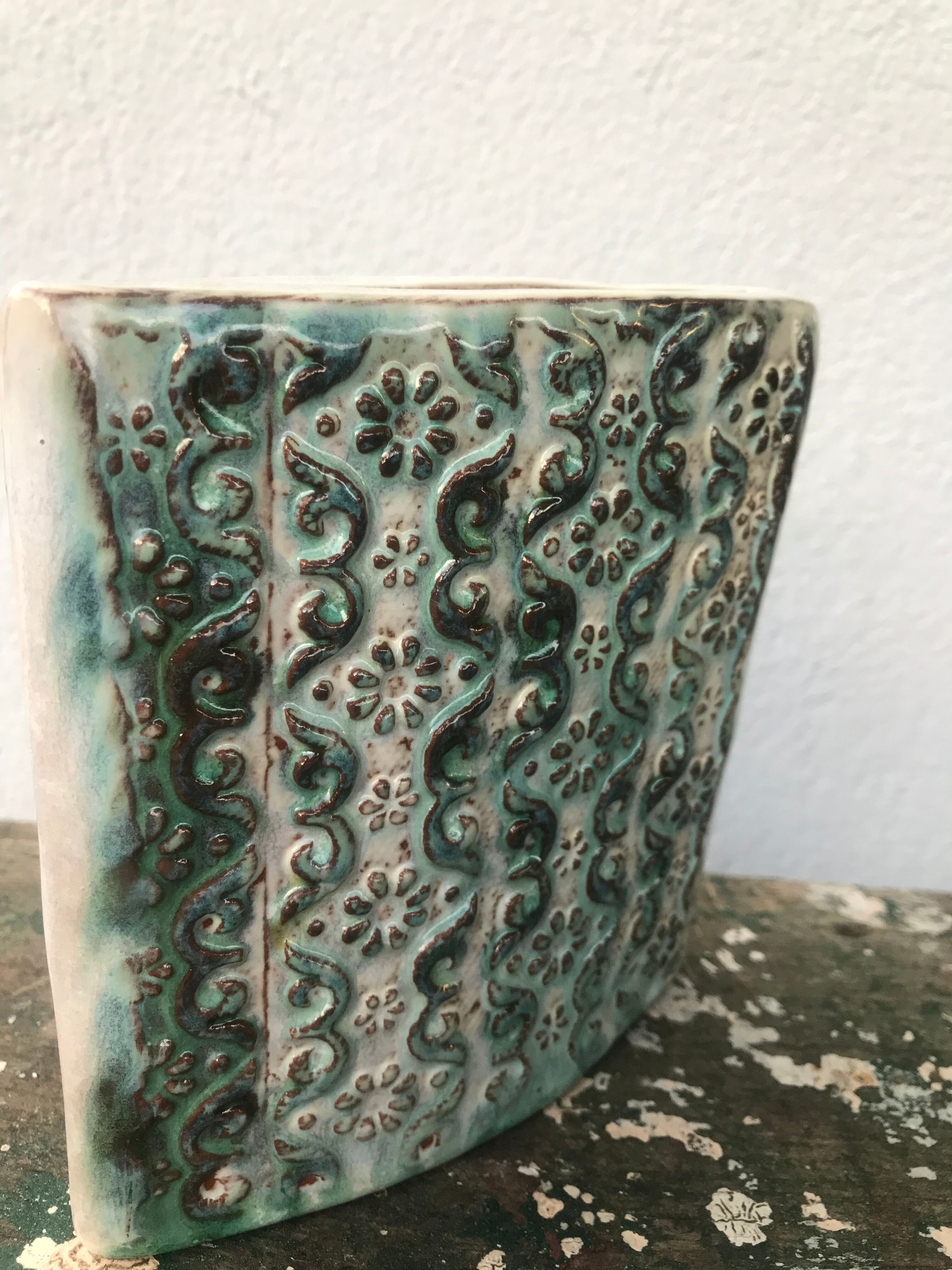 Vintage ceramic vase, decorated relief