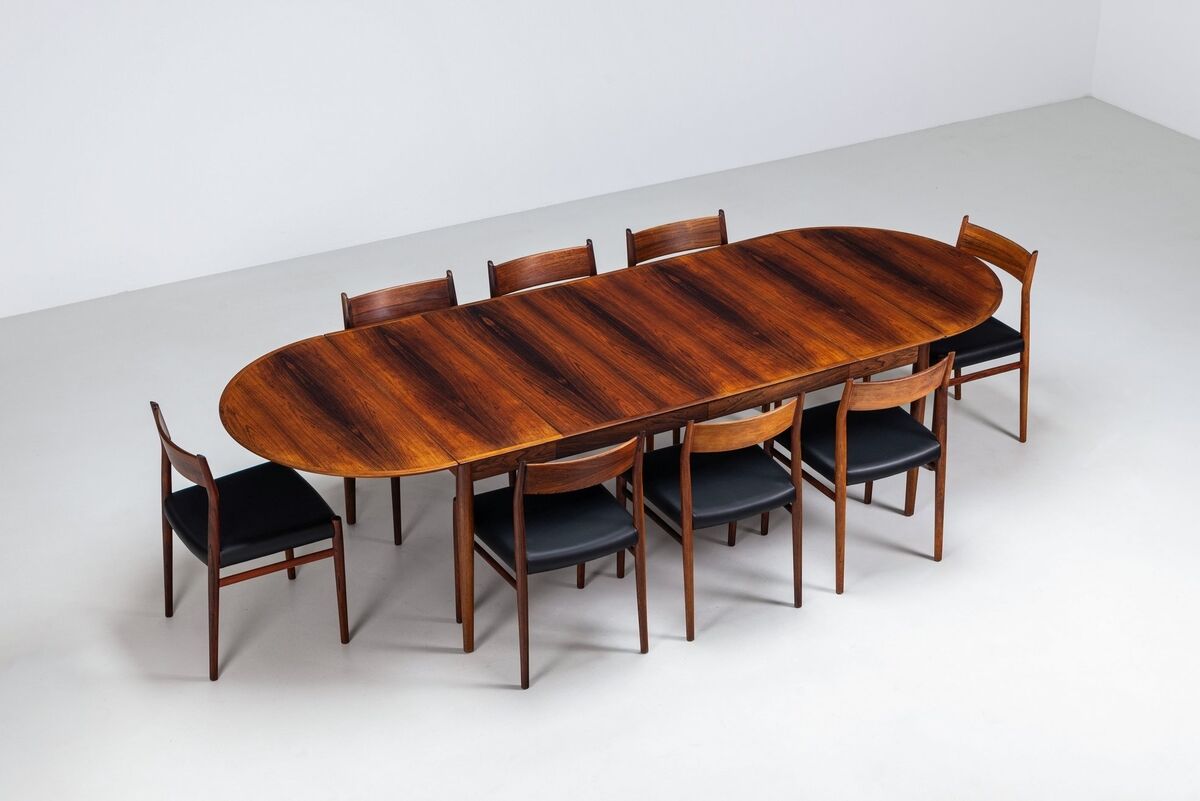 Table à manger à rabat modèle 227 d'Arne Vodder en palissandre Sibast 1960