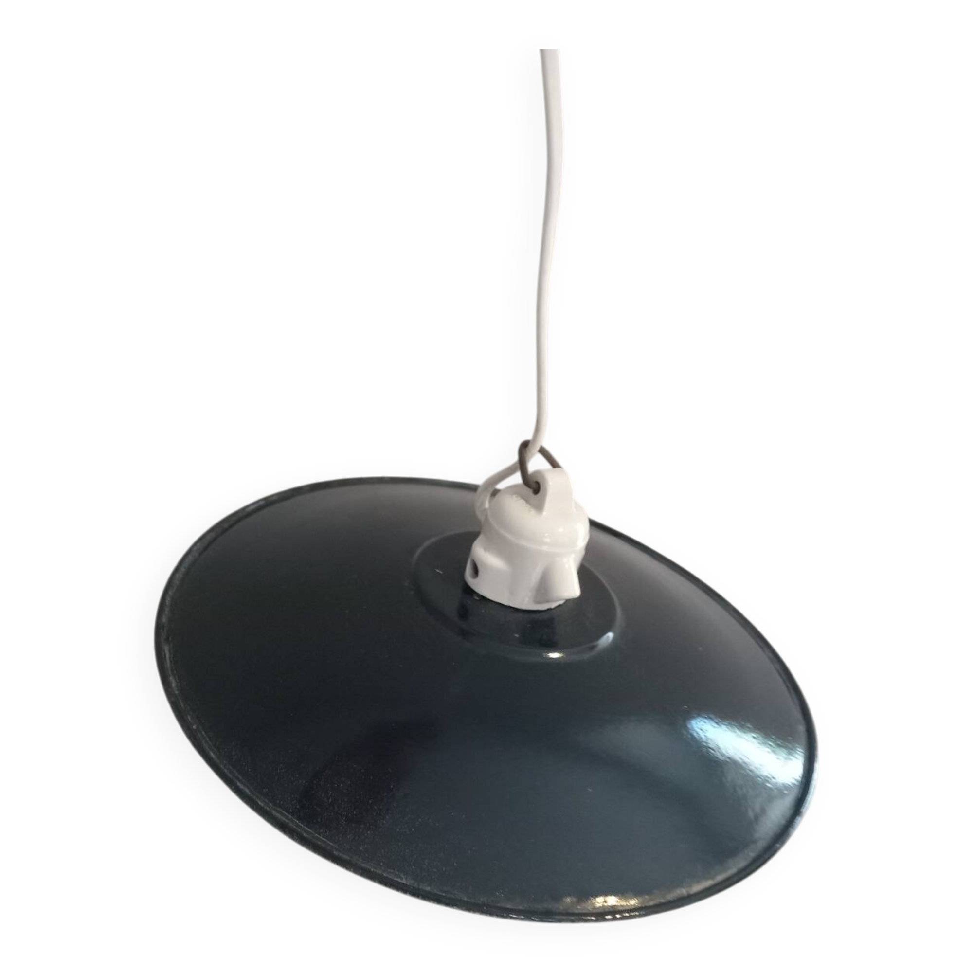 Vintage pendant light in enamelled metal and porcelain