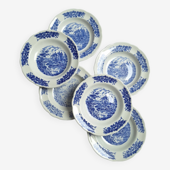 Vintage porcelain blue soup plates