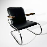 Pair of 1930s - 40s Bauhaus Cantilever Armchairs – Tubular Steel, Wooden Arms