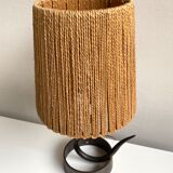 Wrought iron lamp with natural rope lampshade, vintage