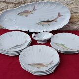Service à poisson Porcelaine de Sologne 11 assiettes +plat +saucière  parfait état