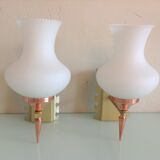 Pair of red copper and white opaline sconces 60s-70s