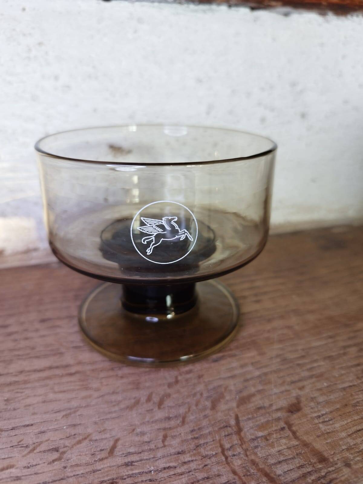 Set of 5 Pegasus Mobil Oil smoked glass cups