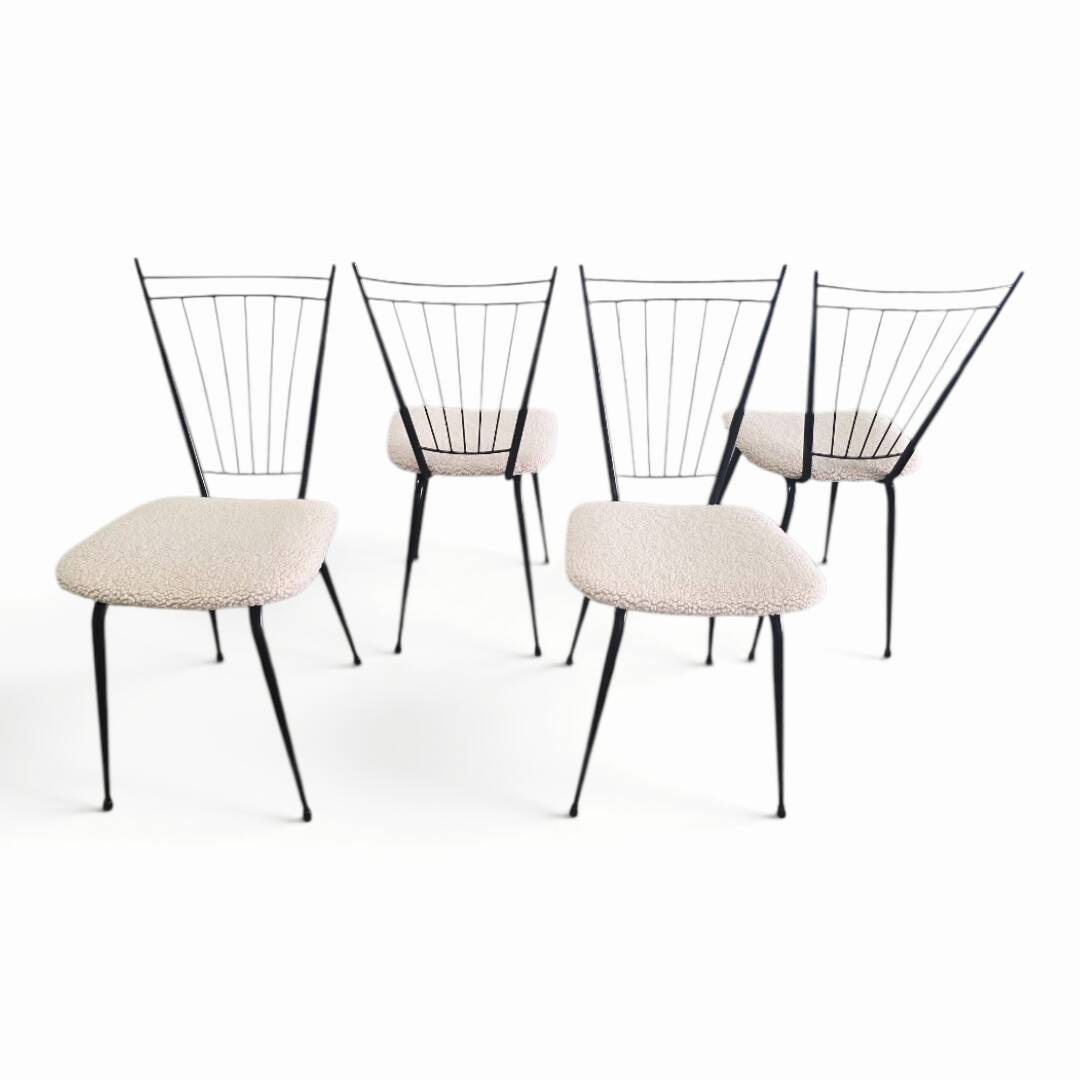 Suite de 4 chaises "Harpe" 1950 – Design Mid-Century & Assises Bouclée