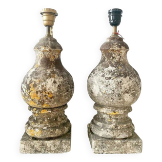 Pair of antique stone baluster lamps