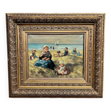 Johannes Evert Akkeringa (1861-1942). « Enfants jouant sur la plage ». Célèbre artiste néerlandais.