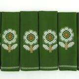 Lot 6 napkins in green Dralon - white flower patterns - vintage 60s