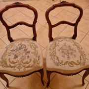 Pair of Louis XV chairs – carved wood & antique upholstery – late 19th century