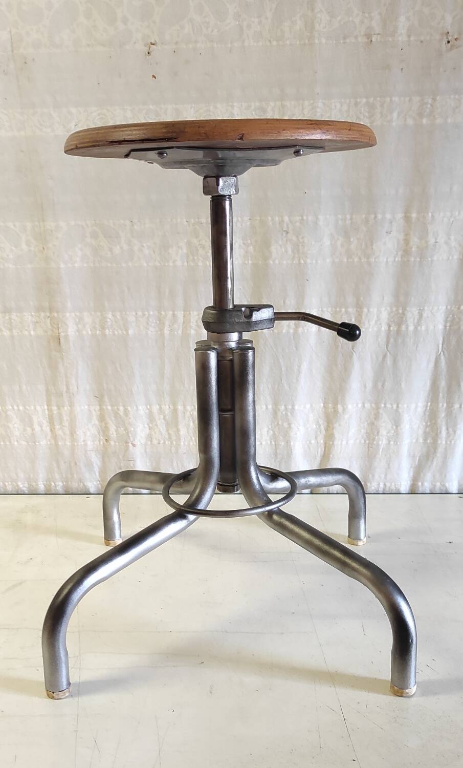 Tubular metal and wood workshop stool - 50s/60s