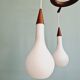 Scandinavian lustre cascade in teak and frosted white glass, 1960s