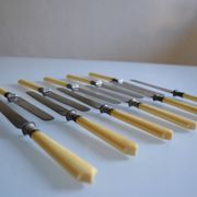 11 antique 19th-century table knives with ivory-colored monogram handles