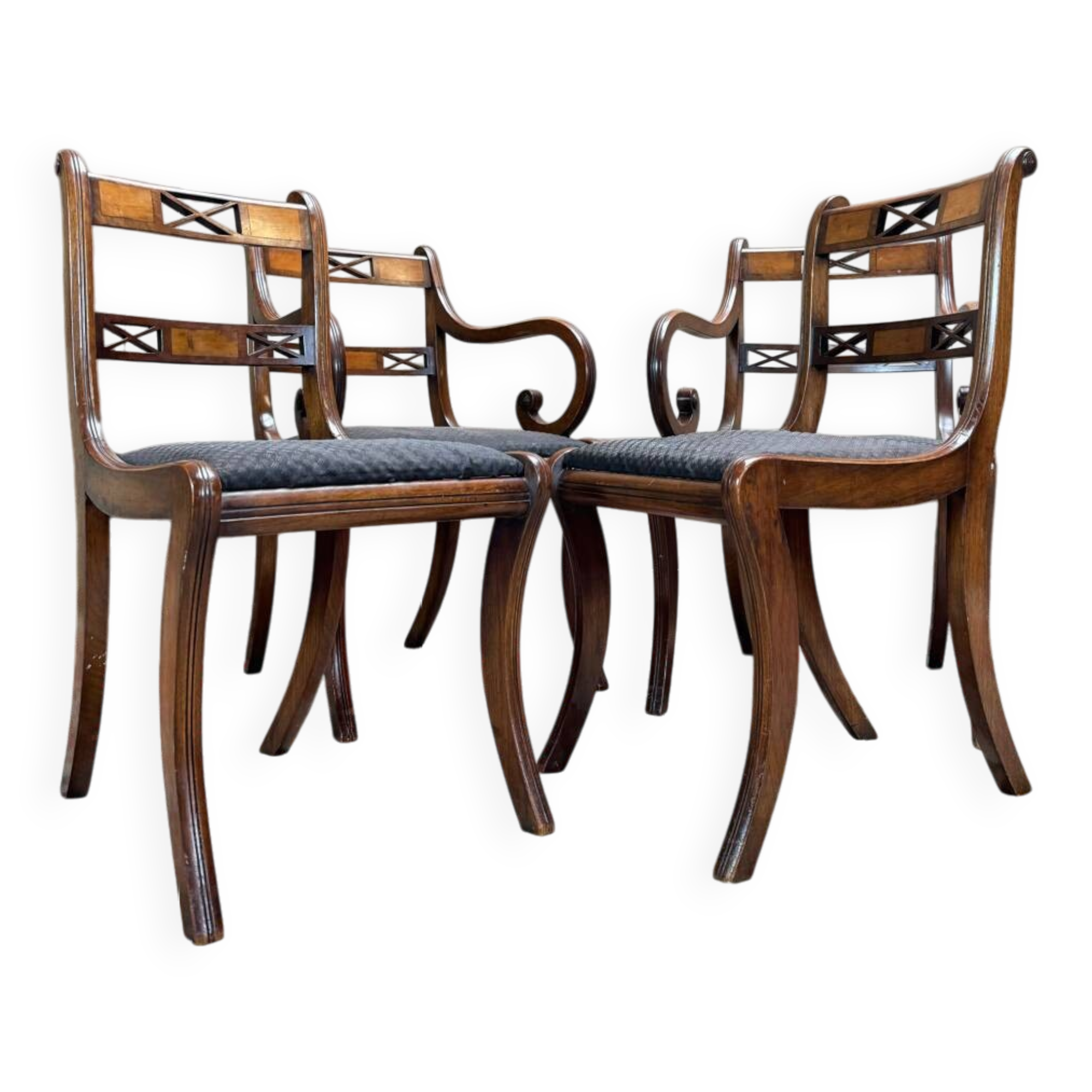 Pair of Armchairs and Pair of Chairs in Mahogany, 20th Century