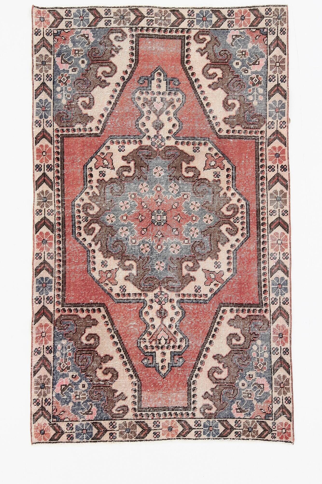4x7 red & beige vintage rug, 122x207cm