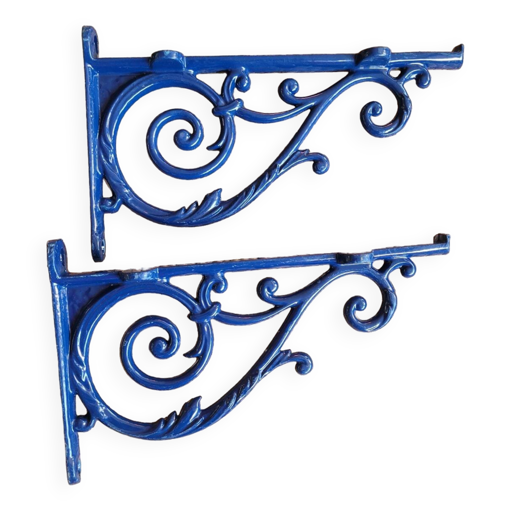 Pair of blue wrought iron shelf brackets