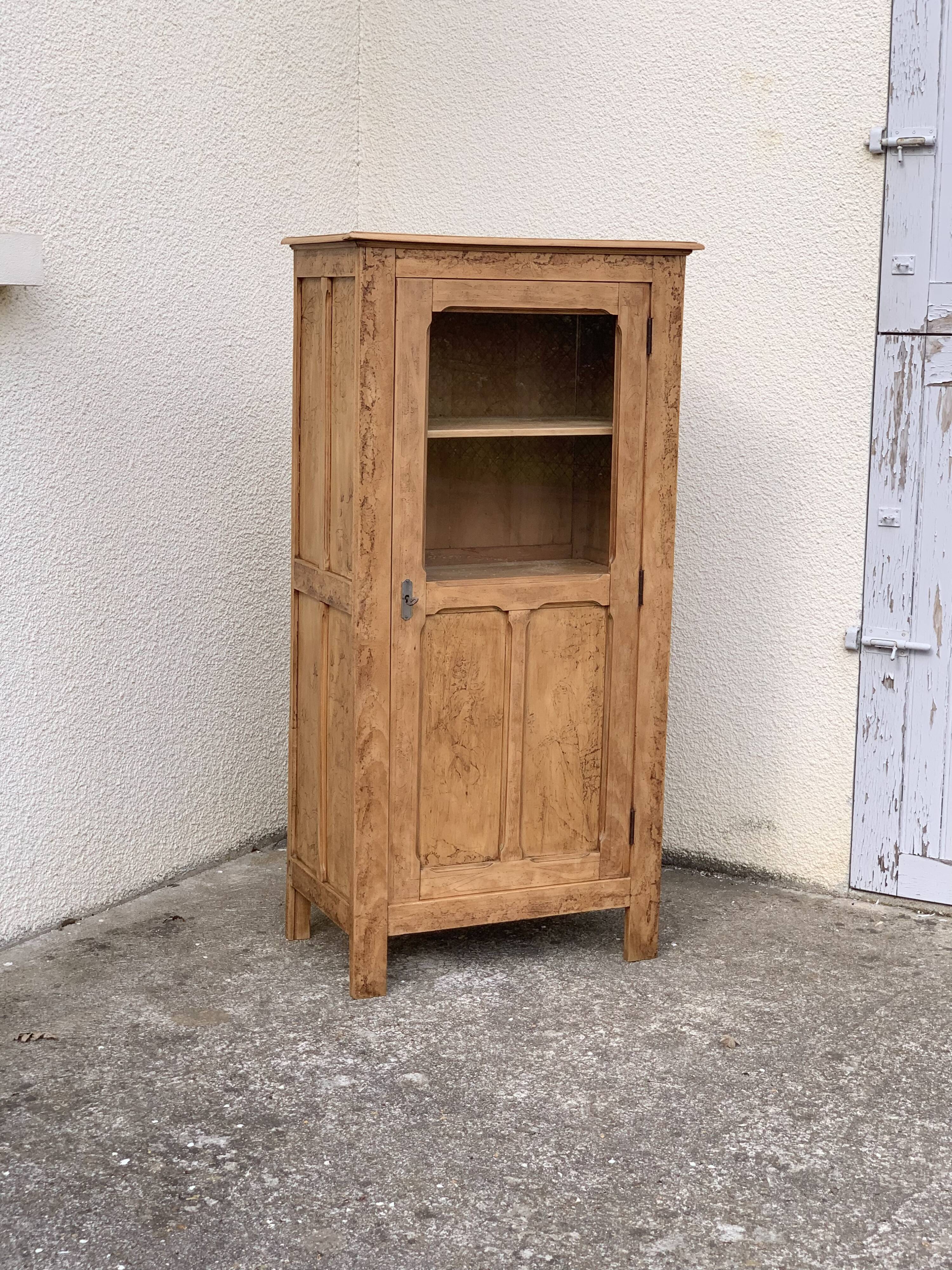 Parisian cabinet glazed raw wood nymphs and carved art nouveau decorations