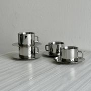 Lot de 4 tasses à café en inox avec sous-tasses