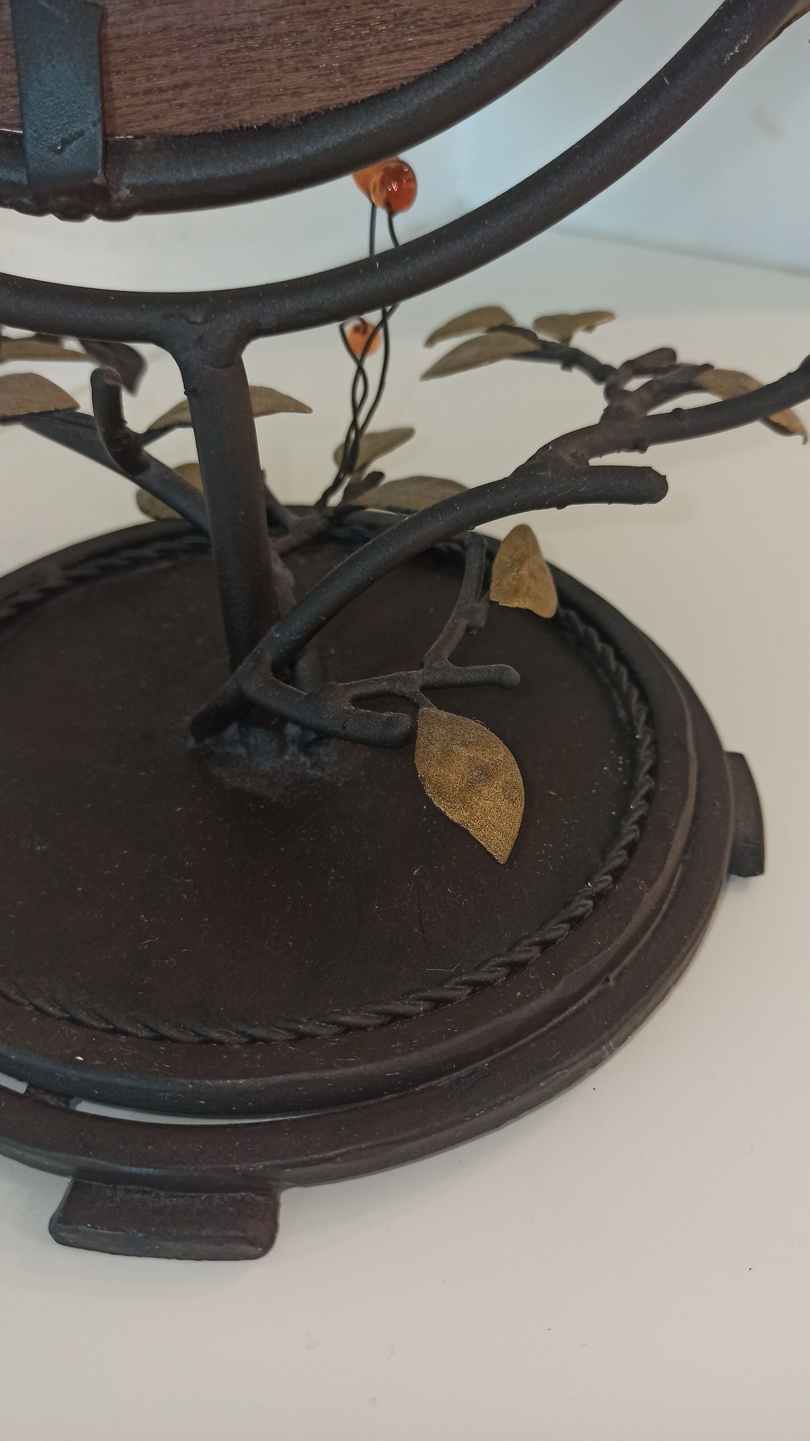Table mirror, tilting psyche in patinated bronze decorated with leaves and fruits