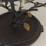 Table mirror, tilting psyche in patinated bronze decorated with leaves and fruits