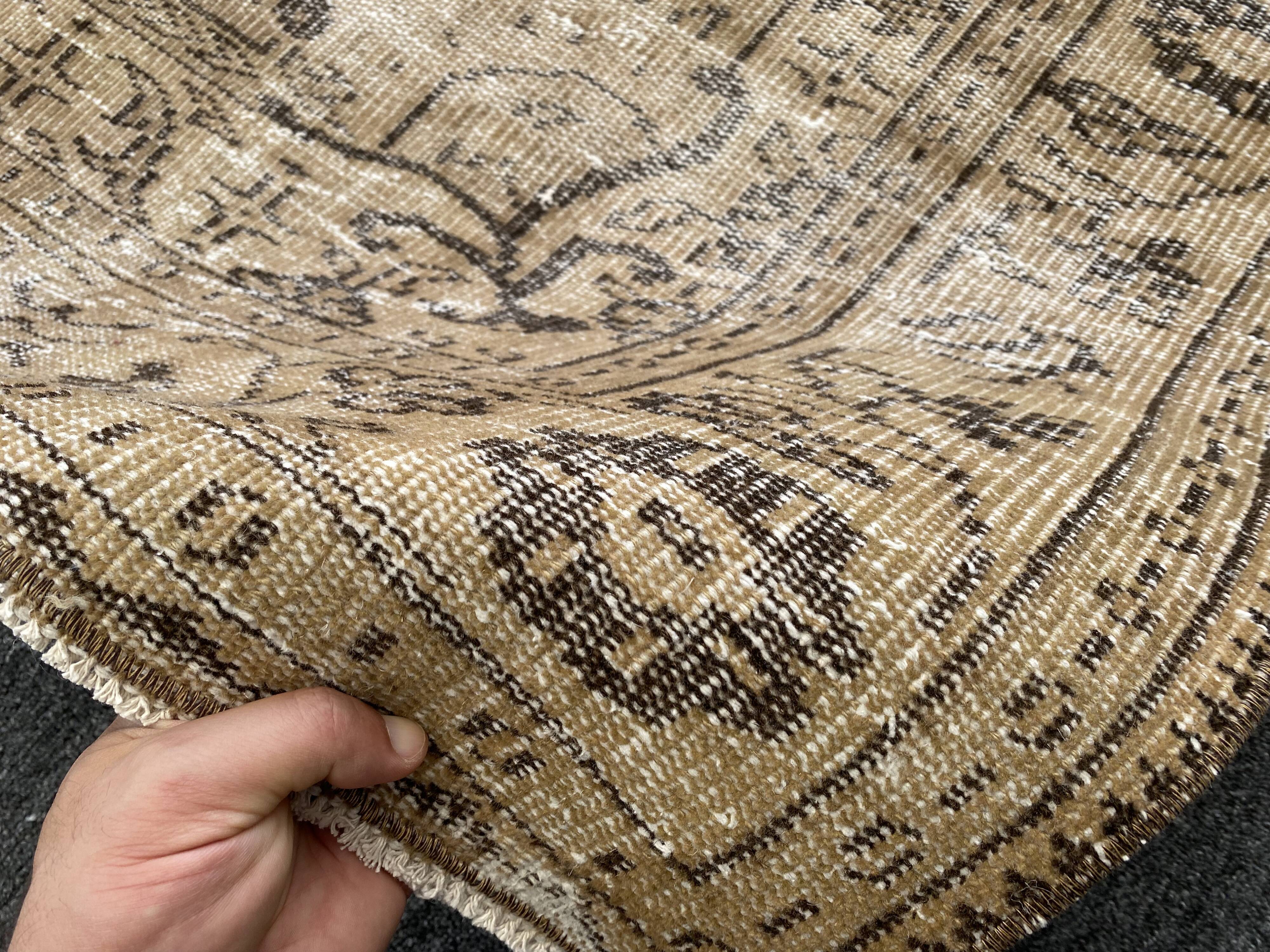 Tapis Oushak beige décor rustique, 6x10, surteint sable, pour salon, MOON.145