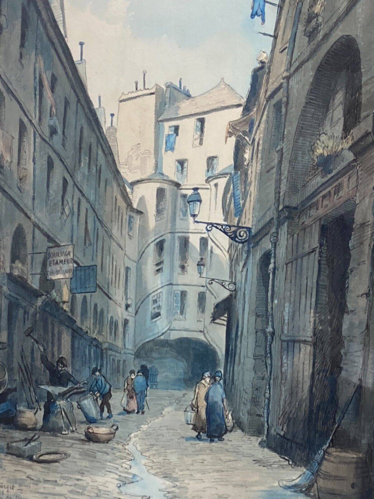 Aquarelle signée Charles Forget (1886-1960) La cour du dragon 1925 Paris VIème