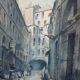 Aquarelle signée Charles Forget (1886-1960) La cour du dragon 1925 Paris VIème