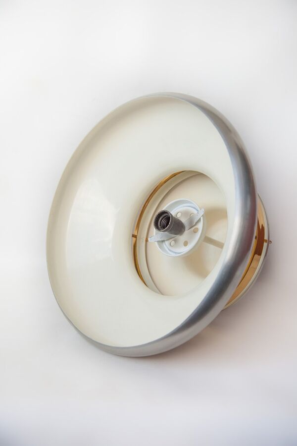 Suspension vintage, suspension aluminium chromé, lampe aluminium, système monte et descend,space age