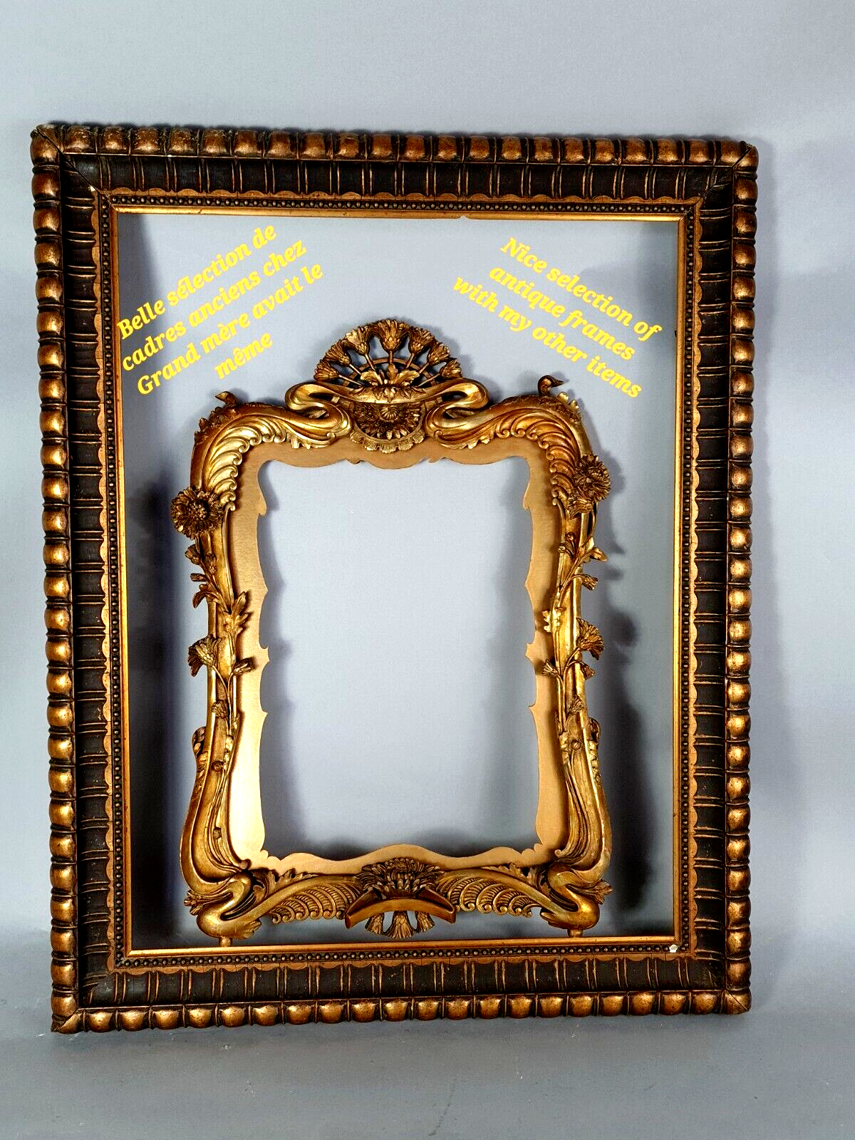 Old frame with channels foliage 39x28 cm wood original gilding stucco +glass SB172