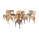 Set of 10 mismatched curved wood bistro chairs from the 1950s-60s