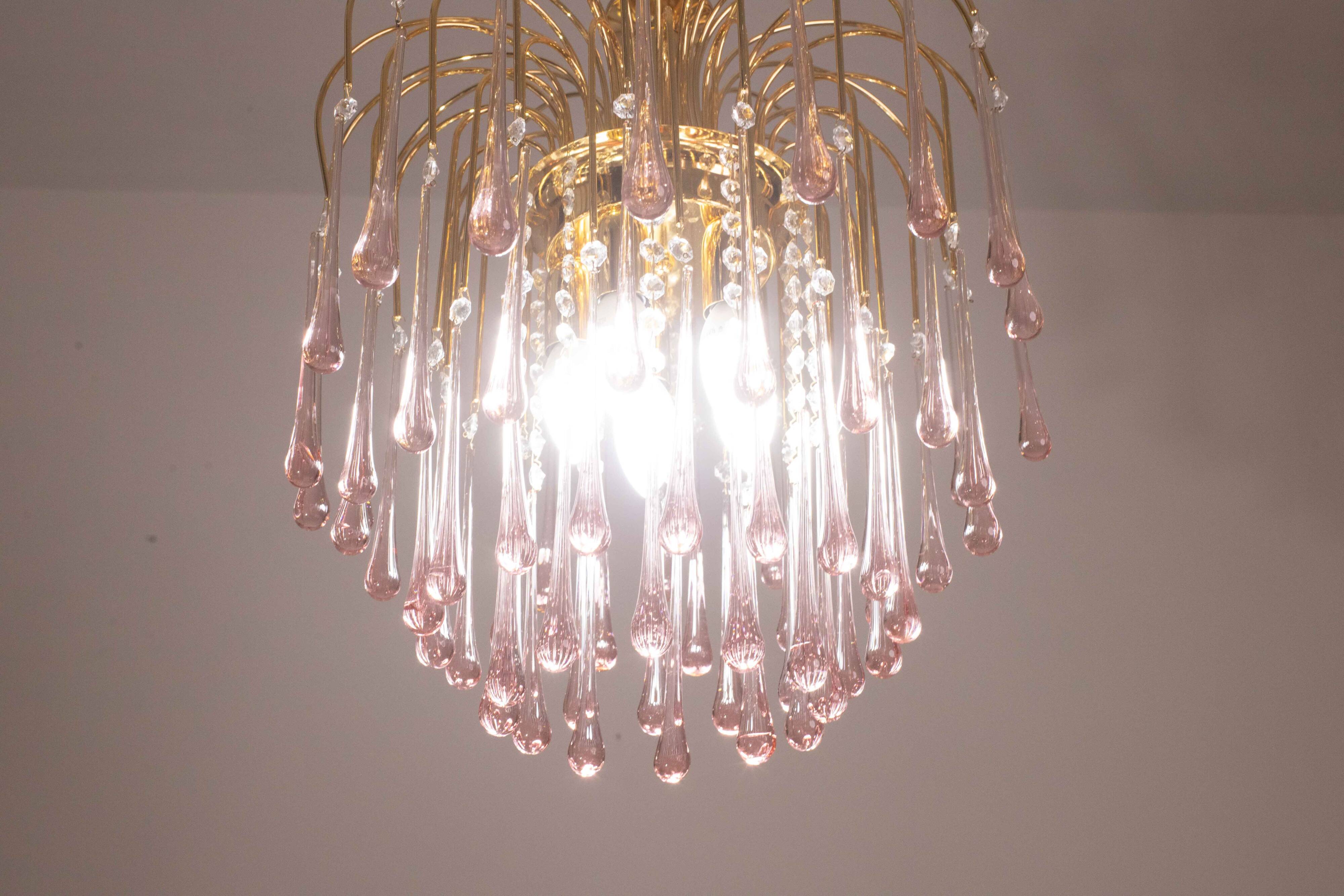 Lady Michelle, Large Size Pink Drops Murano Glass and Crystal Chandelier, 1