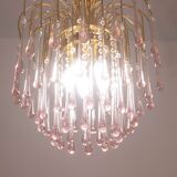 Lady Michelle, grand lustre en verre de Murano et cristal à gouttes roses, 1