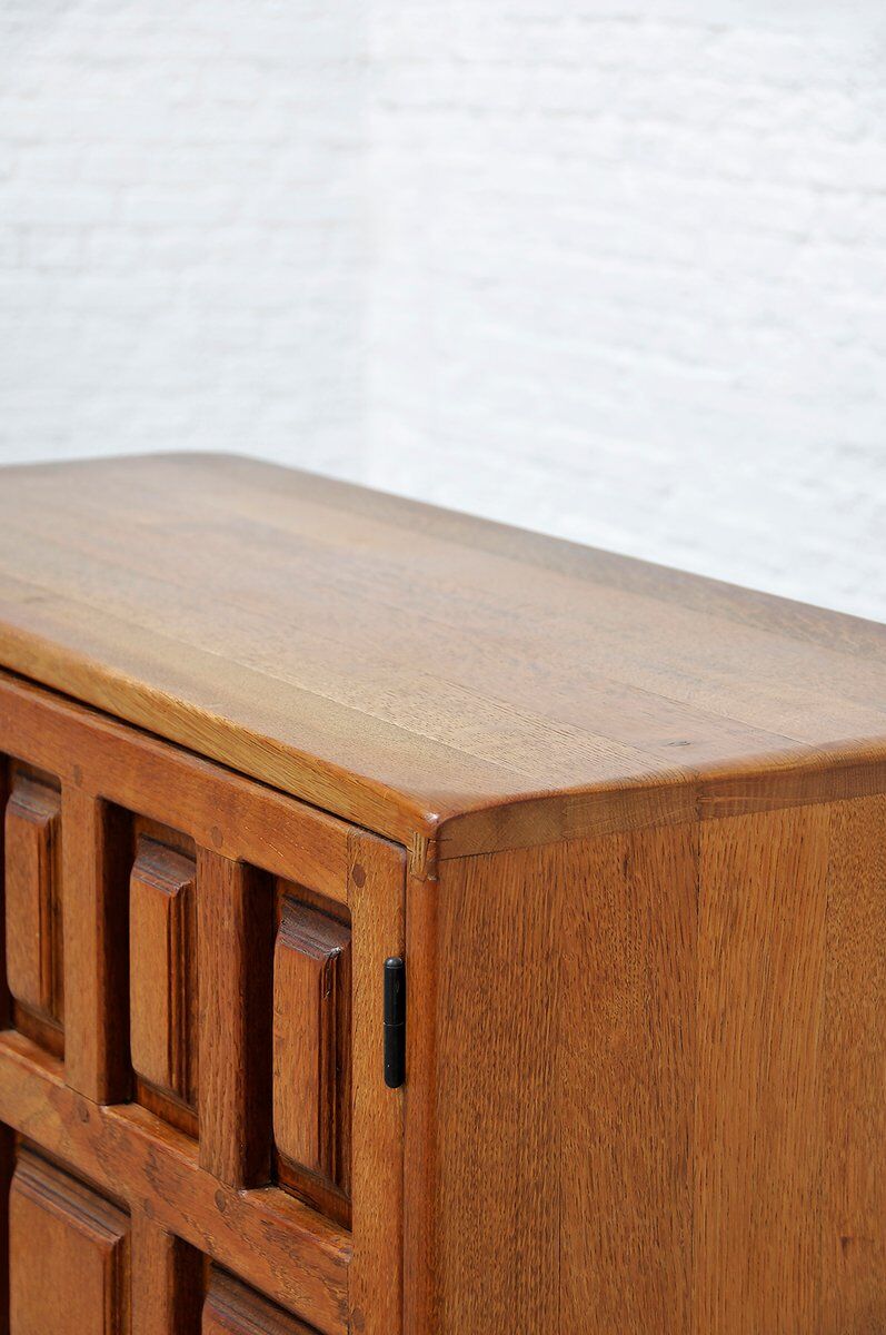 Brutalist Spanish oak cabinet with wrought-iron hardware, 1940s