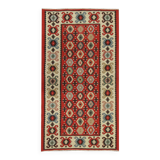 Handwoven Turkish Kilim Rug, 1960s Red Geometric Tribal Rugs 98 x 181 cm