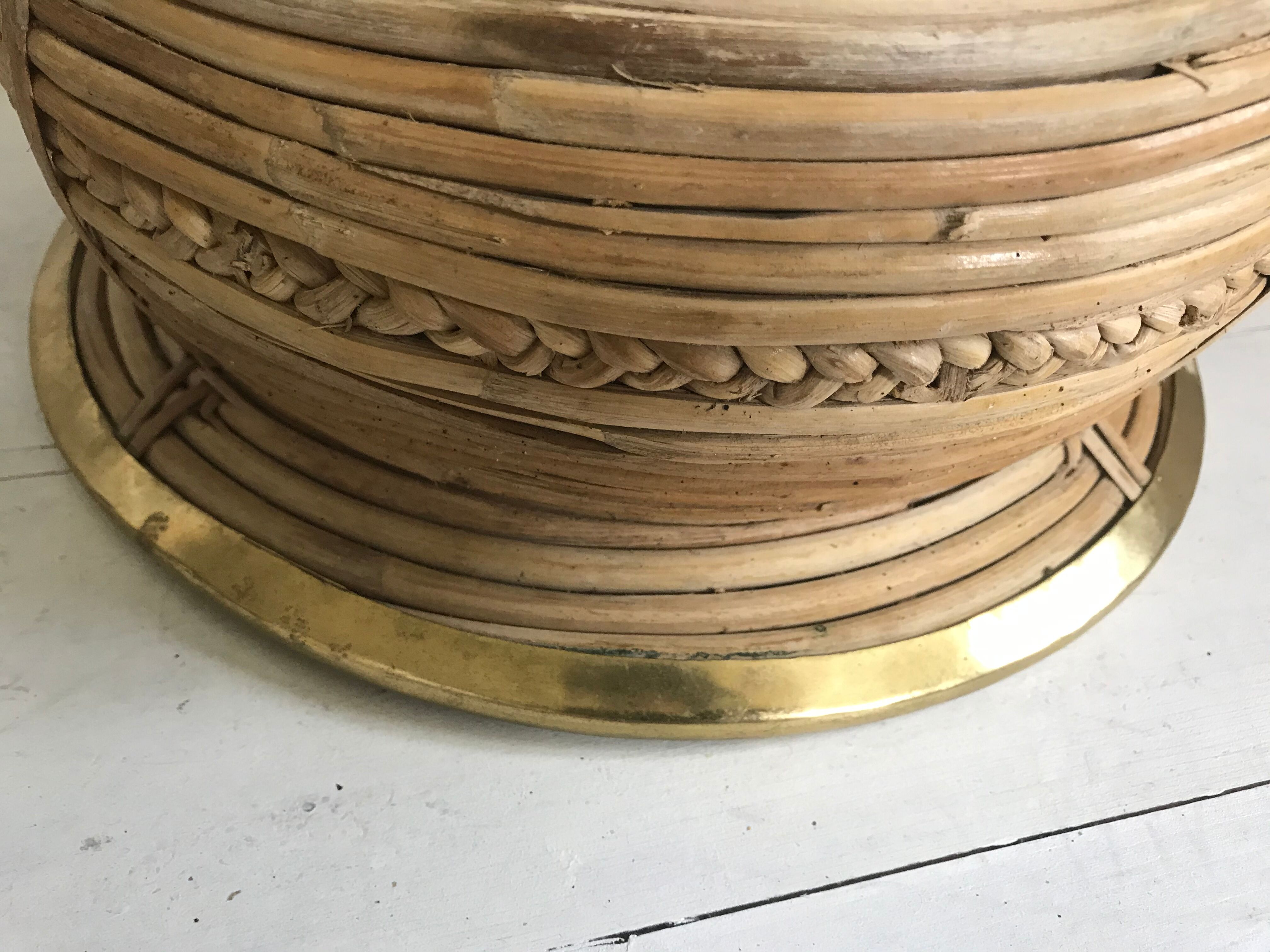 Rattan and vintage brass pot cover