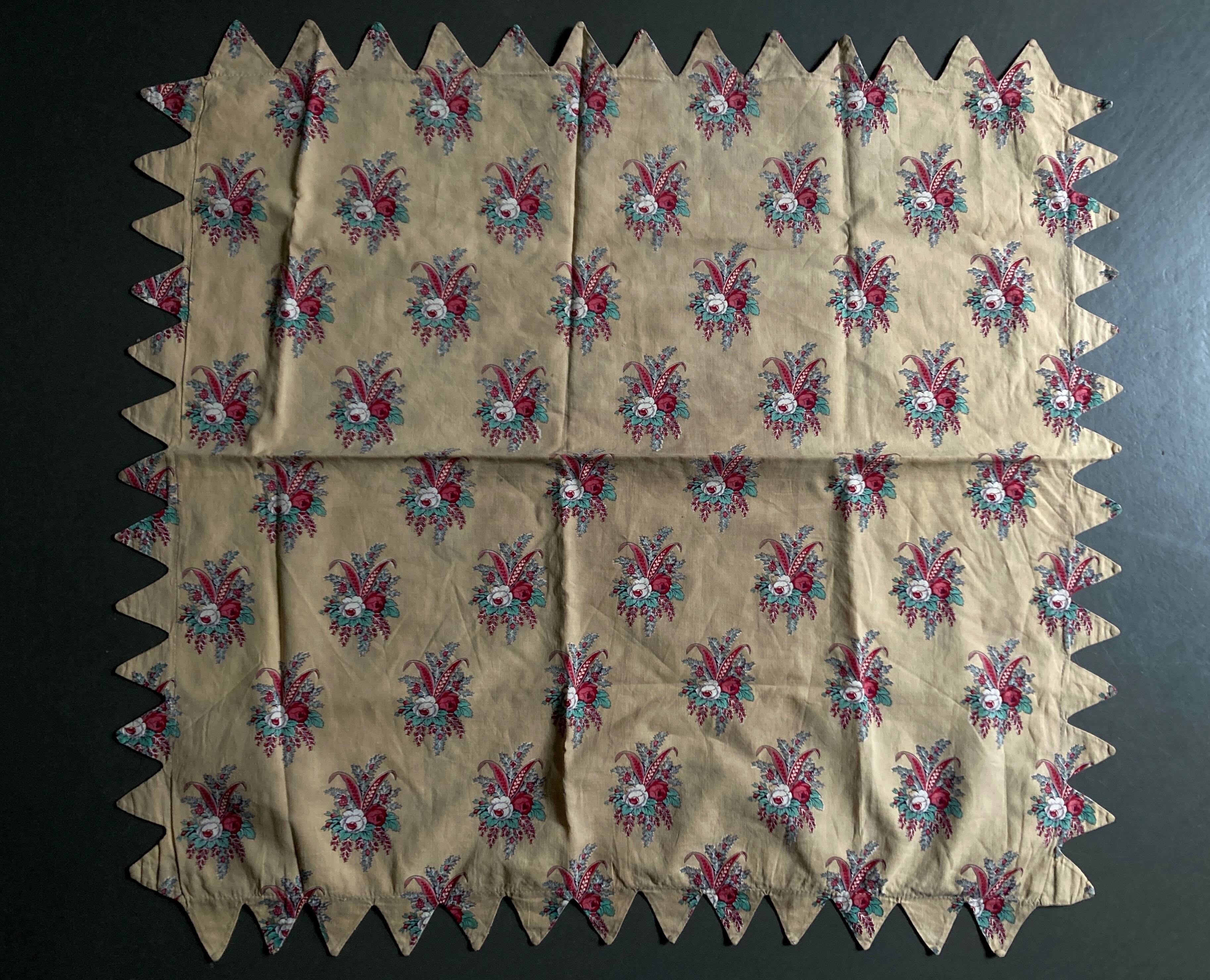 18th century Provence pillowcase in crenellated Indian fabric with pennants