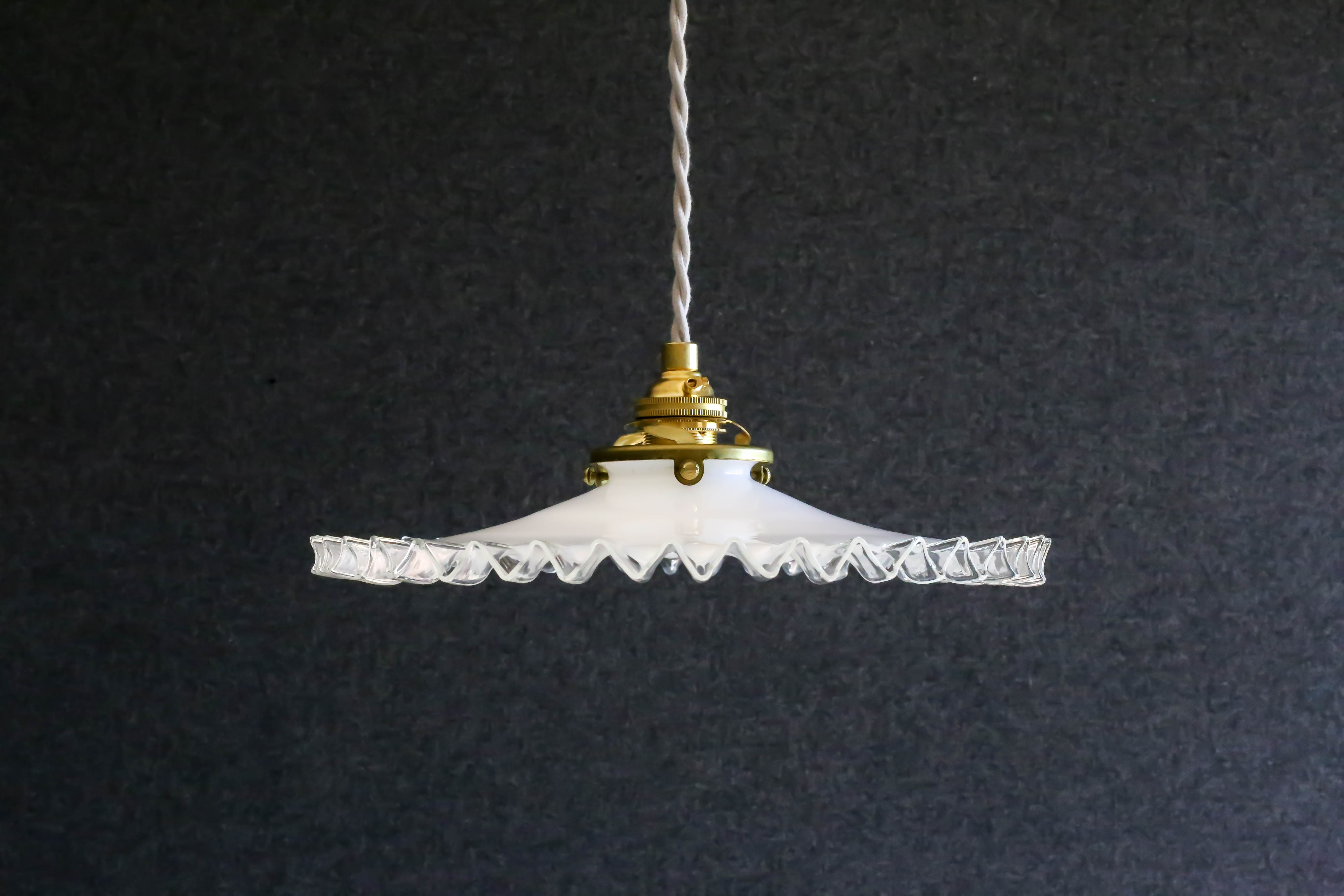 Old white opaline pendant lamp delivered with new cable and new socket