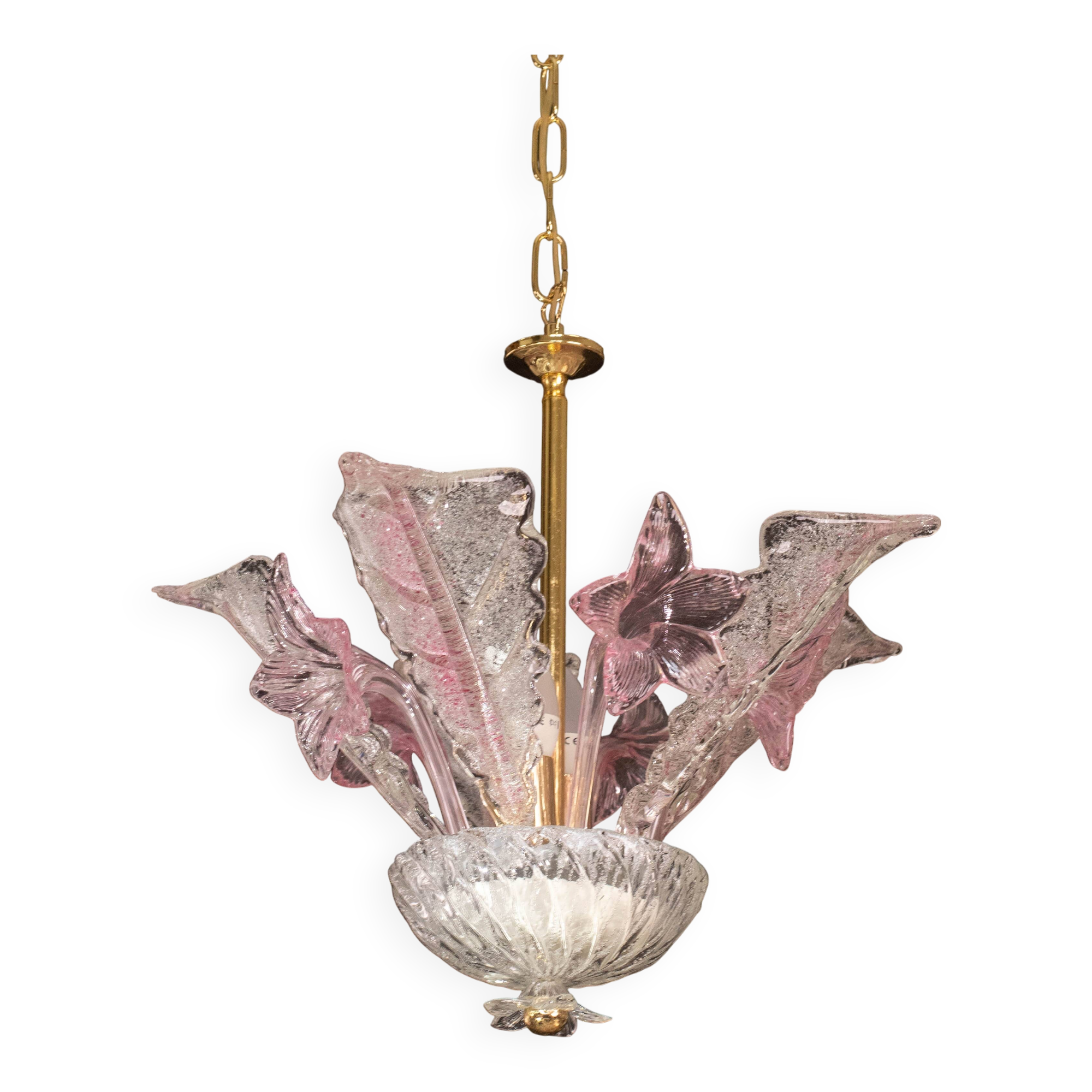 Charming Vintage Pink Flowers Murano Chandelier, 1970