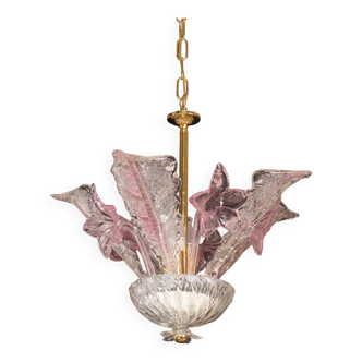 Charming Vintage Pink Flowers Murano Chandelier, 1970