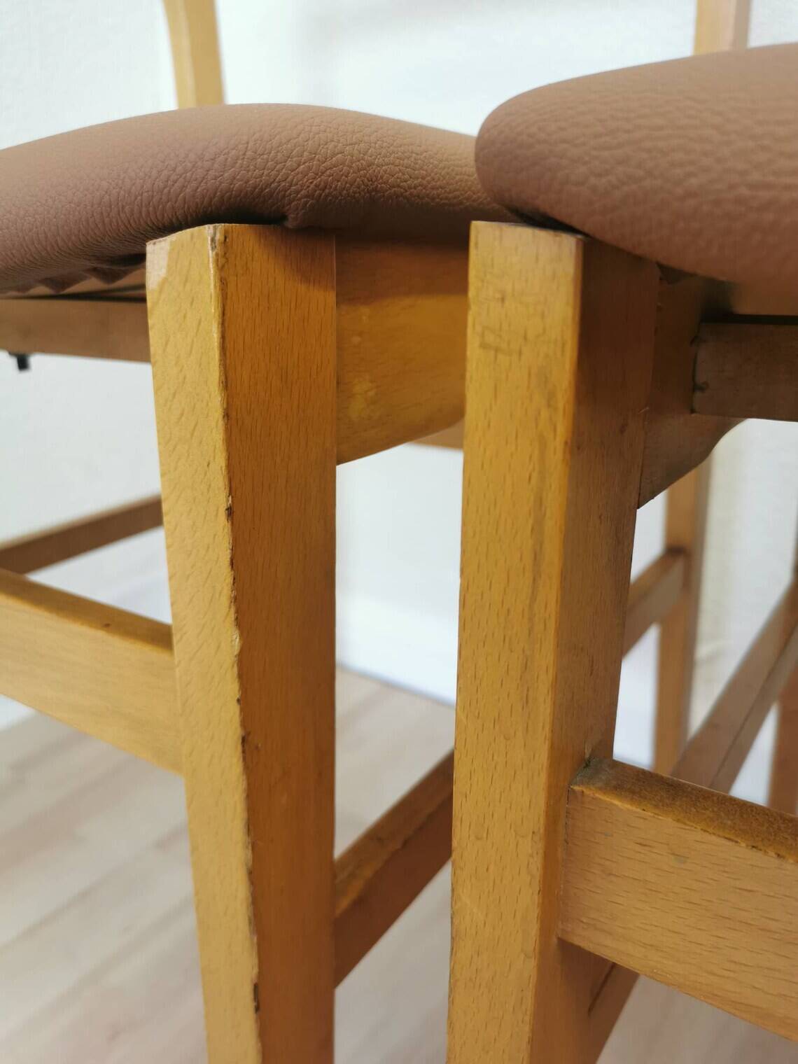 Set of 4 Vintage Branko Ursic Dining Chair: 1970s Scandinavian Wood & Brown