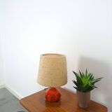 Ceramic table lamp orange with shade, vintage desk lamp