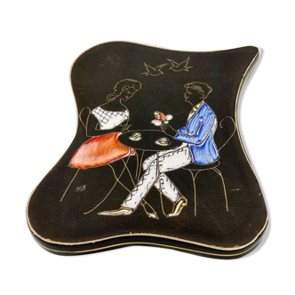 Enamelled ceramic plate lovers Hubert Bequet, 50s