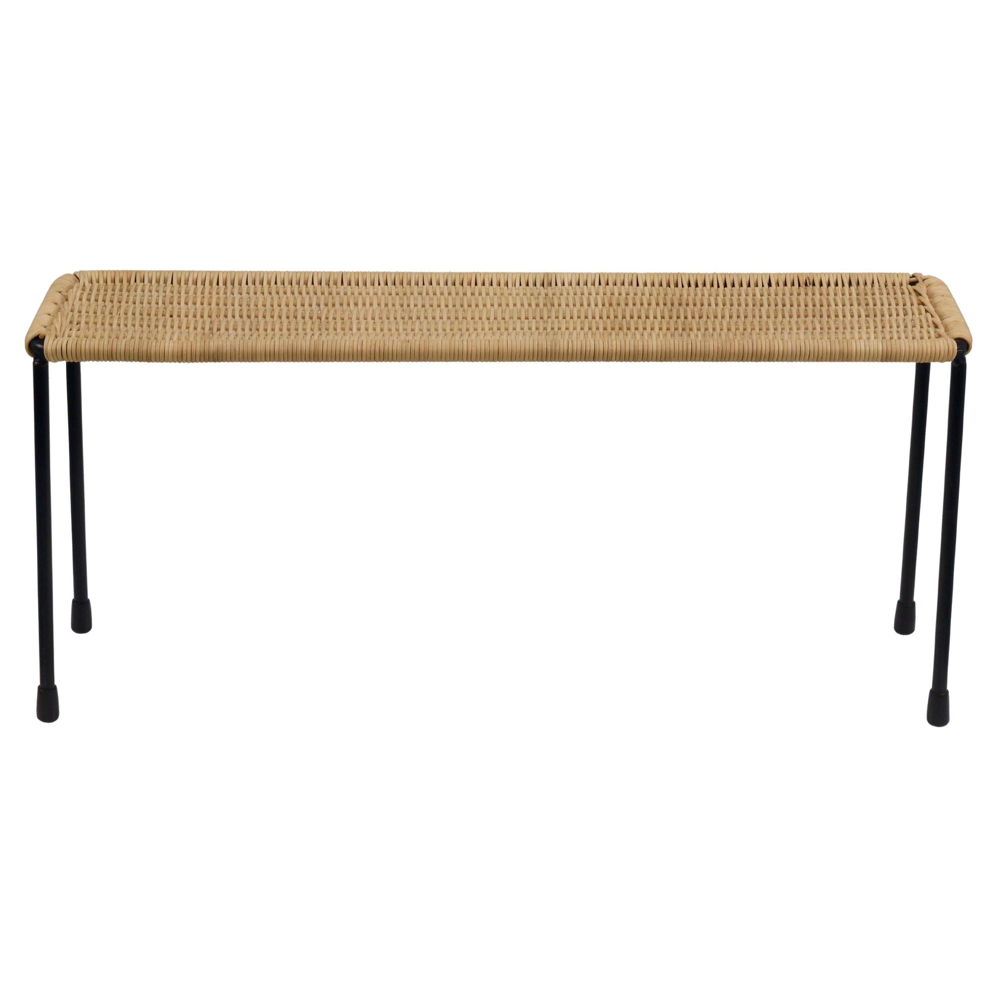 Carl Aubock side table, bench for flowering plants, iron, rattan, wicker, Austria, 1950s