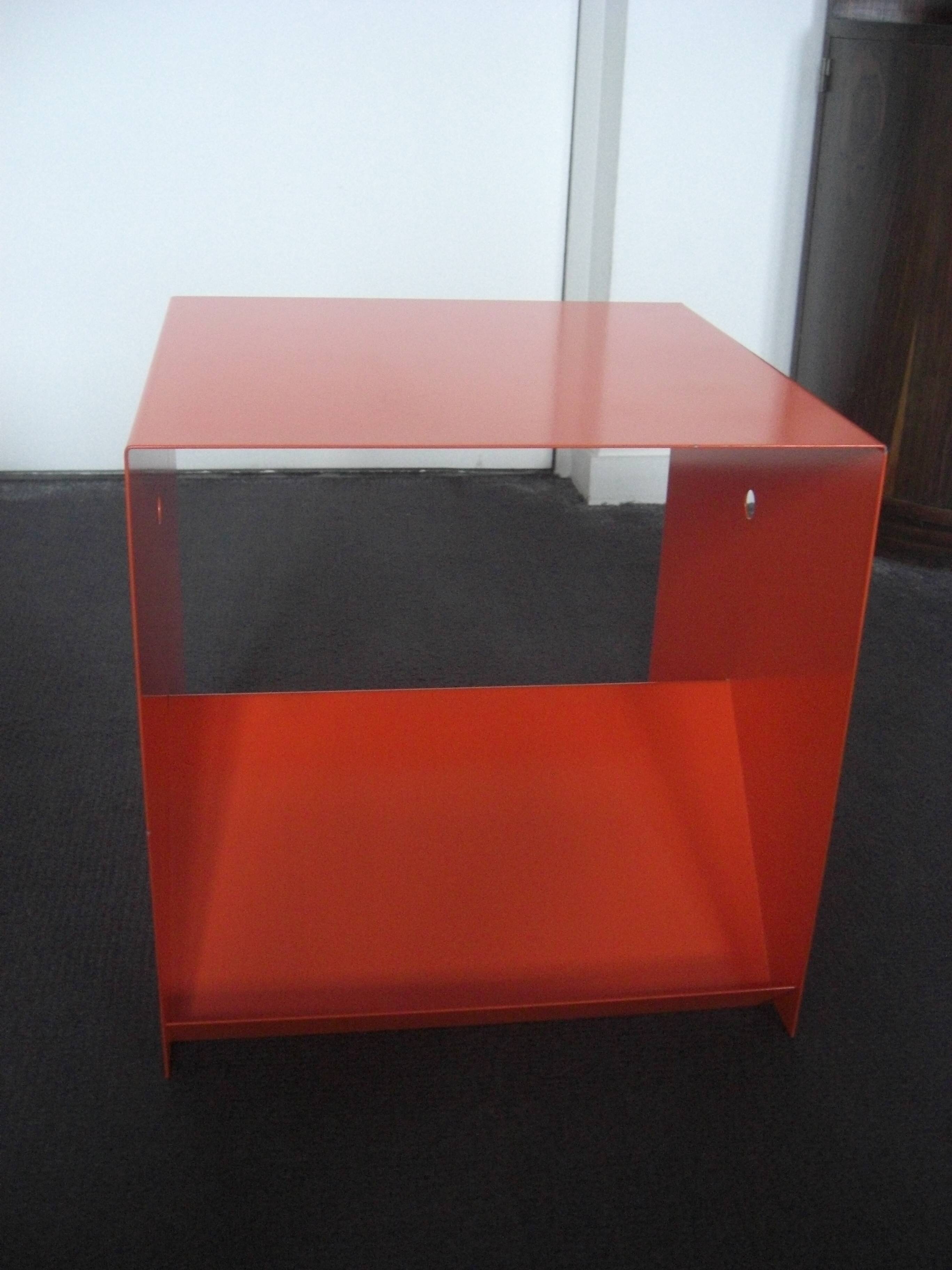 Side table, contemporary bedside table in orange metal