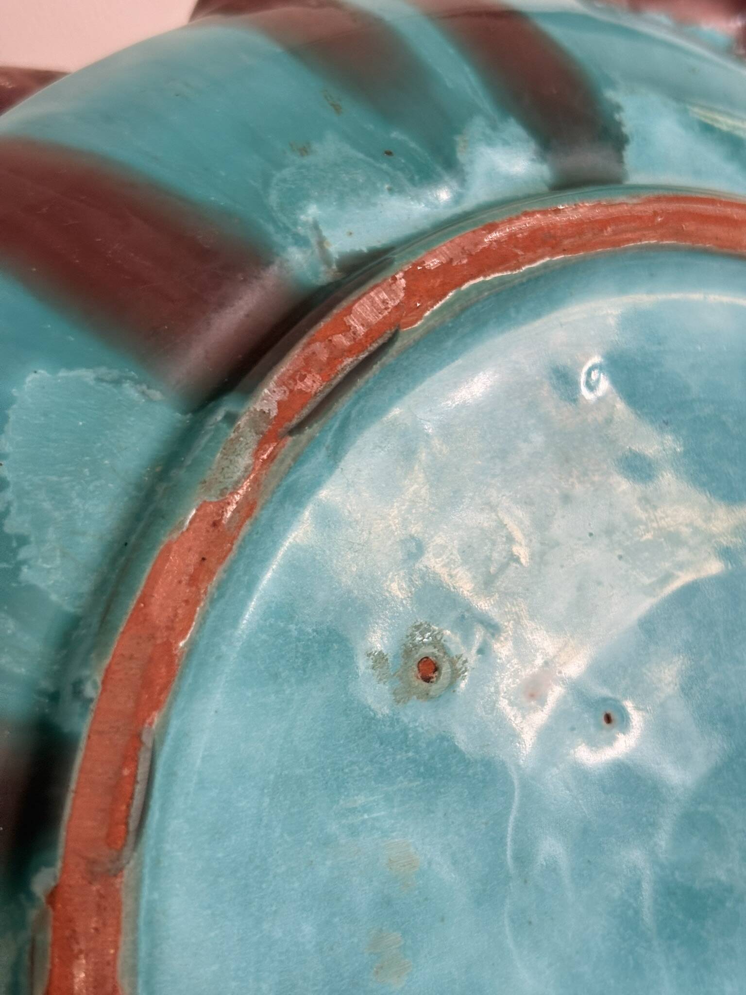 Empty Pocket Bowl Ceramic Pottery Bavent Turquoise Violet Glaze
