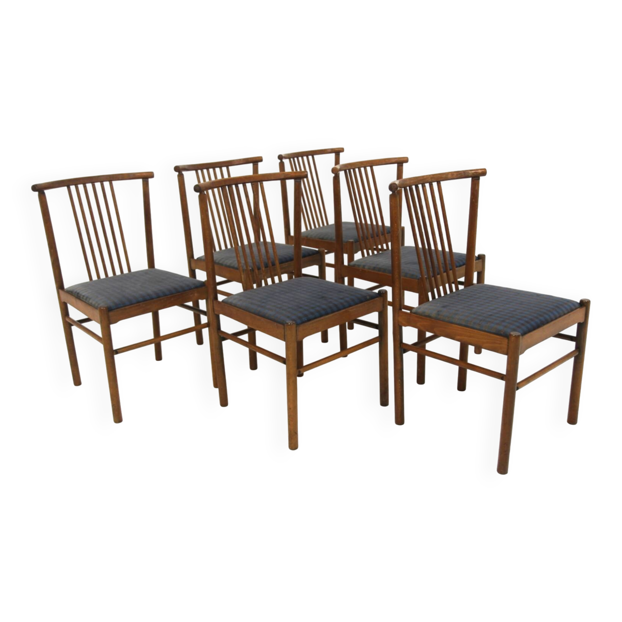 Set of 6 Scandinavian beech chairs, "Lyran" by Erik Wørtz, Sweden, 1960.