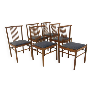 Set of 6 Scandinavian beech chairs, "Lyran" by Erik Wørtz, Sweden, 1960.