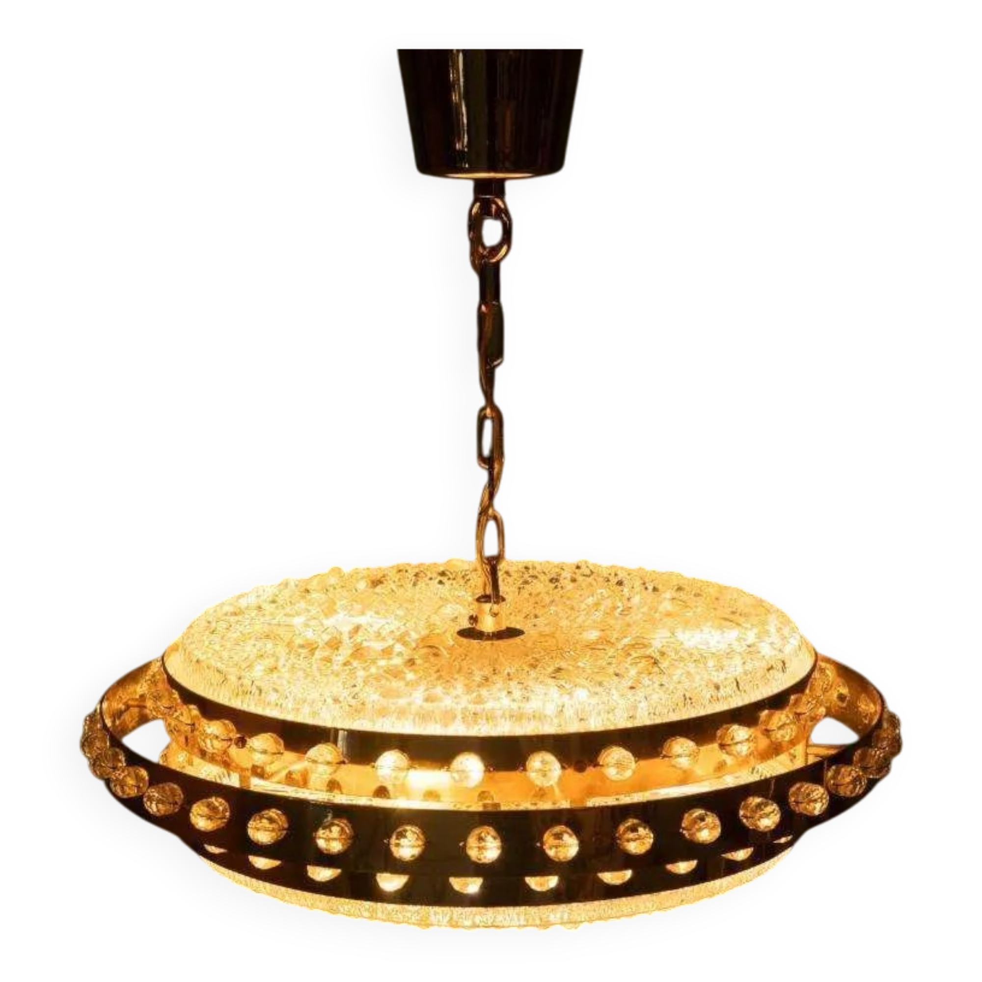 Midmod glass and brass suspension, Orrefors Sweden